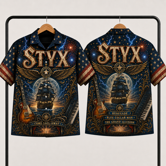 Styx Band Hawaiian Shirt - Unisex Vintage Sailing Ship Come Sail Away Button Up