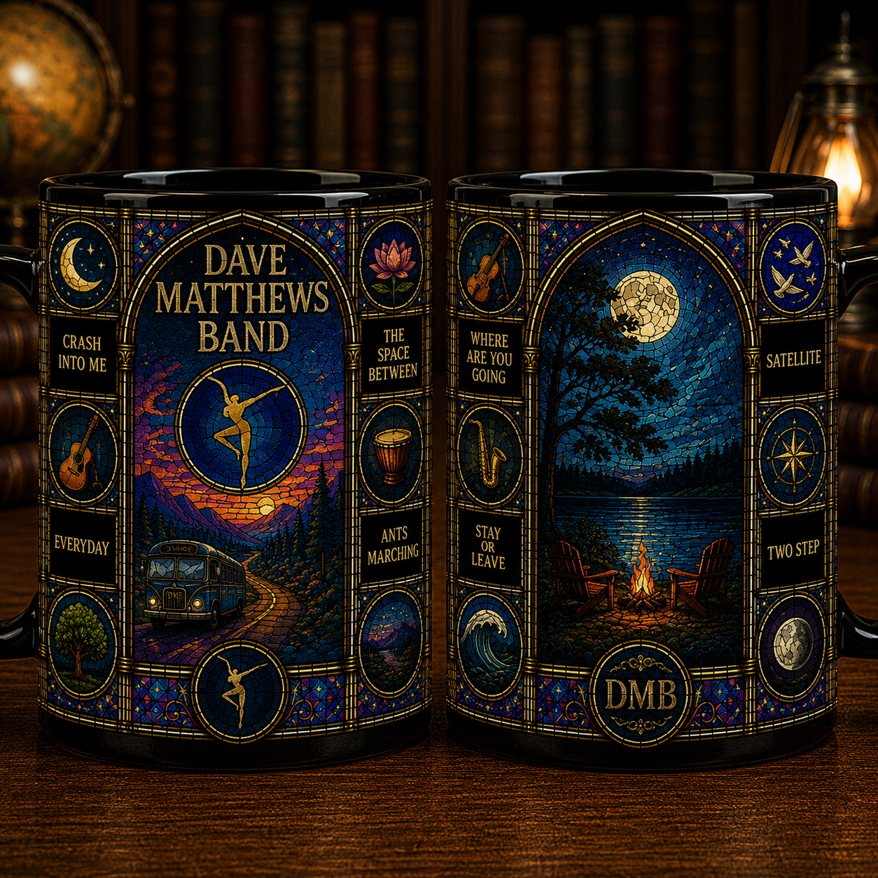 Dave Matthews Band Stained Glass Black Mug – DMB Ceramic Coffee Mug, Jam Band Fan Gift