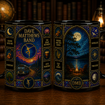 Dave Matthews Band Stained Glass Black Mug – DMB Ceramic Coffee Mug, Jam Band Fan Gift