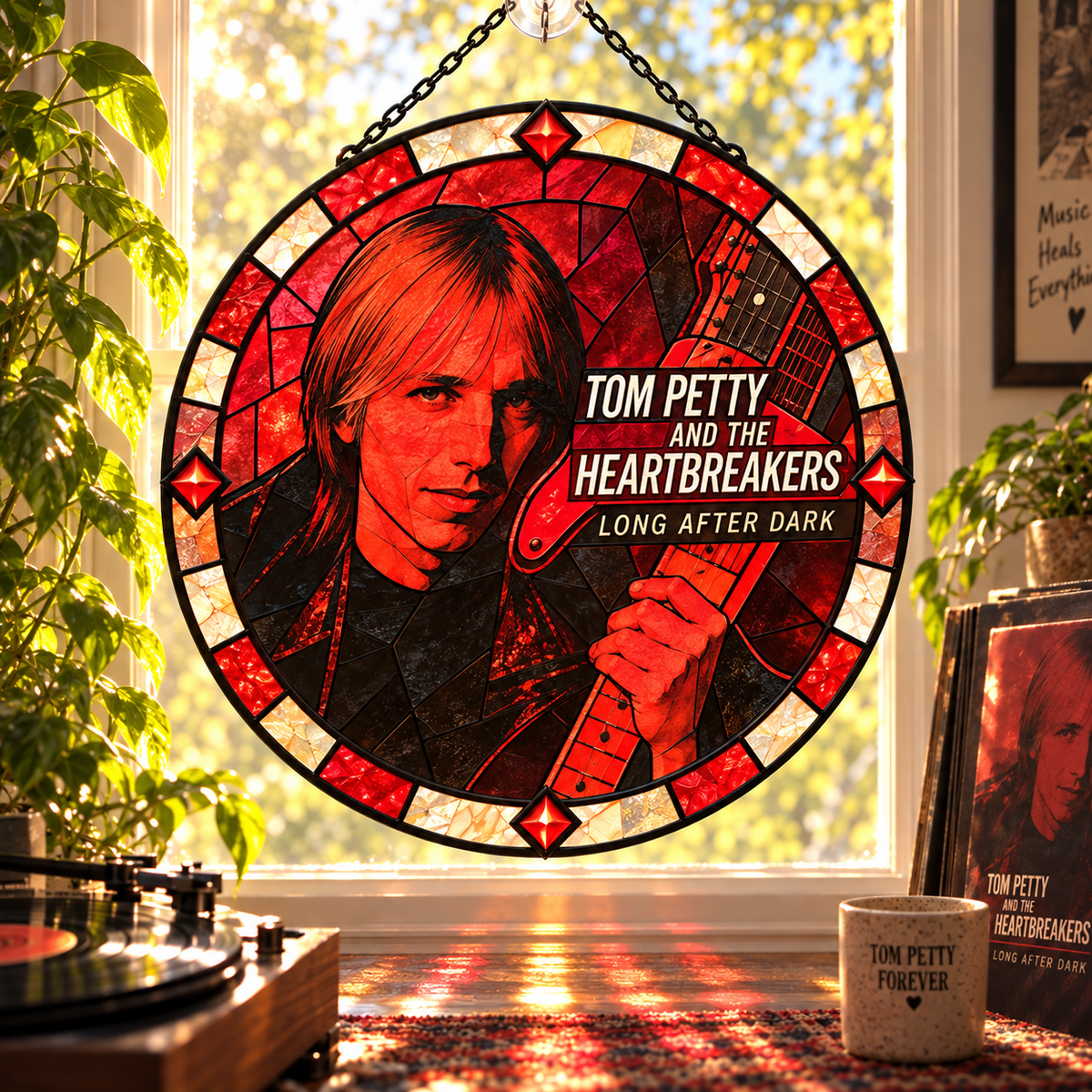 Tom Petty & The Heartbreakers Suncatcher, 9 Album Stained Glass Window Hanging, Classic Rock Music Gift