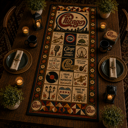 Chicago Band Halloween Table Runner – Quilted Classic Rock Fall Table Decor for Chicago Music Fans