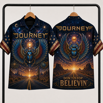 Journey Band Hawaiian Shirt - Unisex Winged Scarab Don't Stop Believin' Button Up