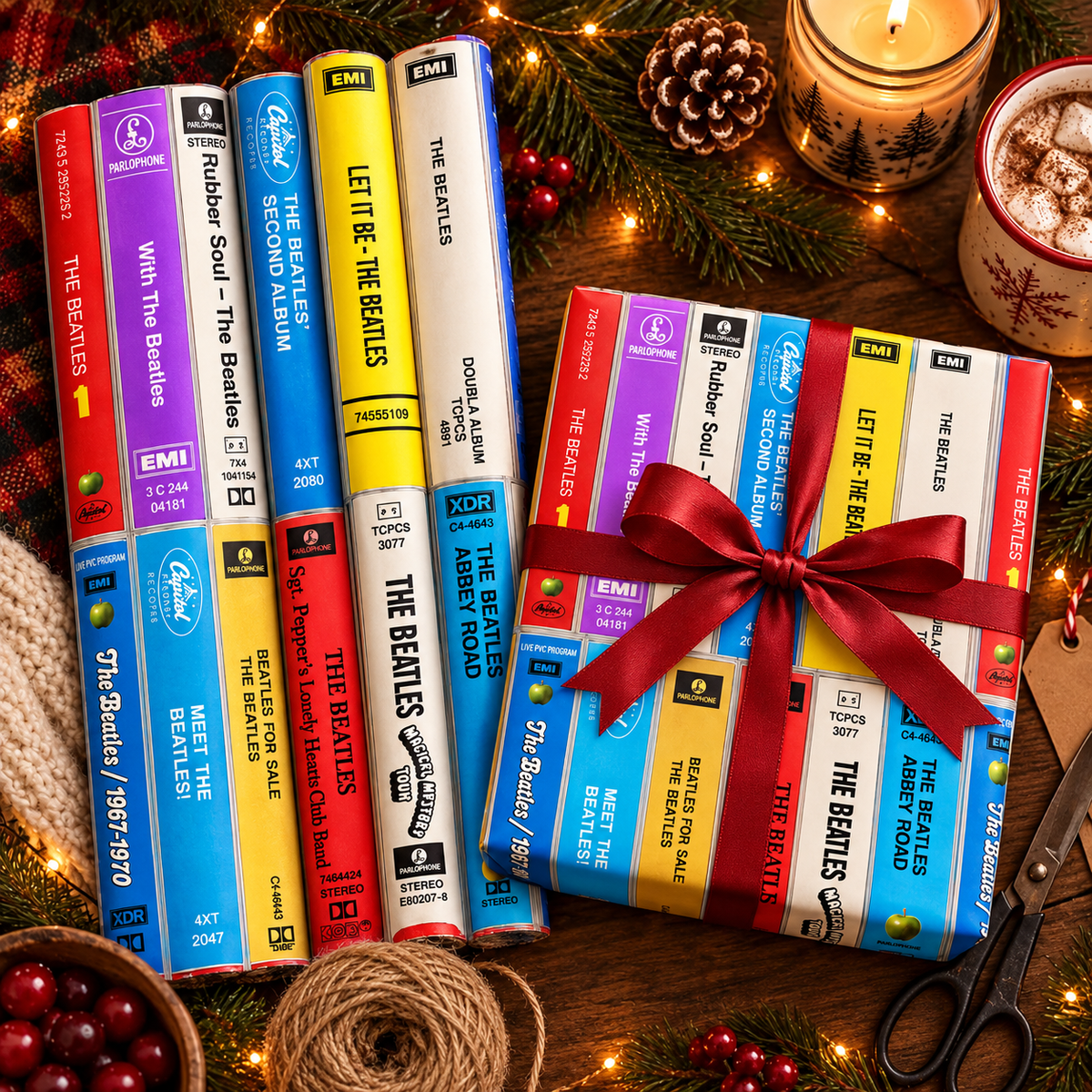 The Beatles Cassette Spines Wrapping Paper - Vintage Audio Tape Classic Rock Gift Wrap