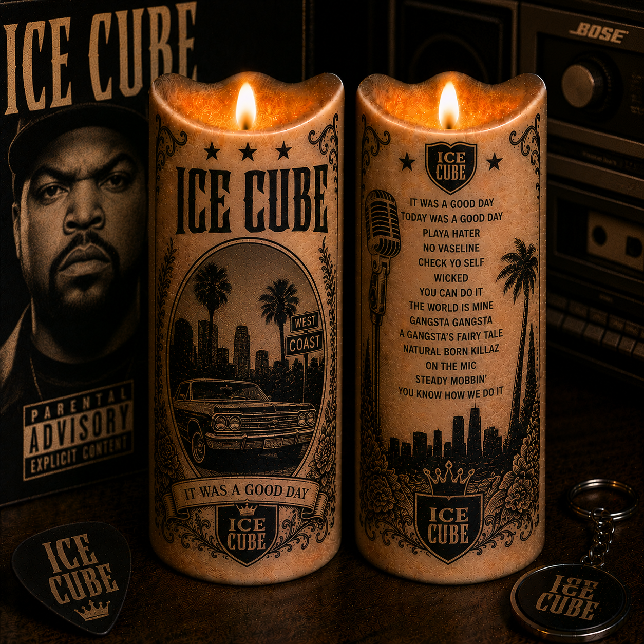 Ice Cube Flameless LED Candle, It Was a Good Day Music Candle, West Coast Hip Hop Fan Gift, Battery Operated LED Home Decor