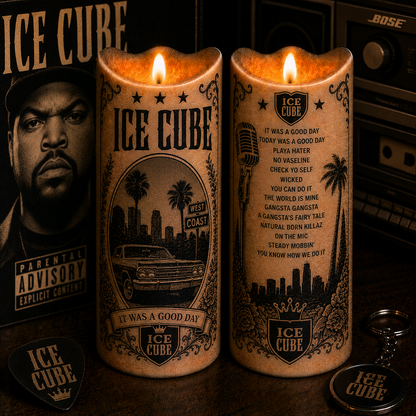 Ice Cube Flameless LED Candle, It Was a Good Day Music Candle, West Coast Hip Hop Fan Gift, Battery Operated LED Home Decor