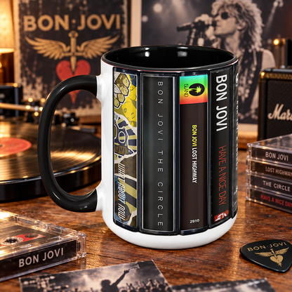 Bon Jovi Mug, Retro Cassette Tape Coffee Cup, Classic Rock Album Collection Mug, 80s Rock Fan Gift