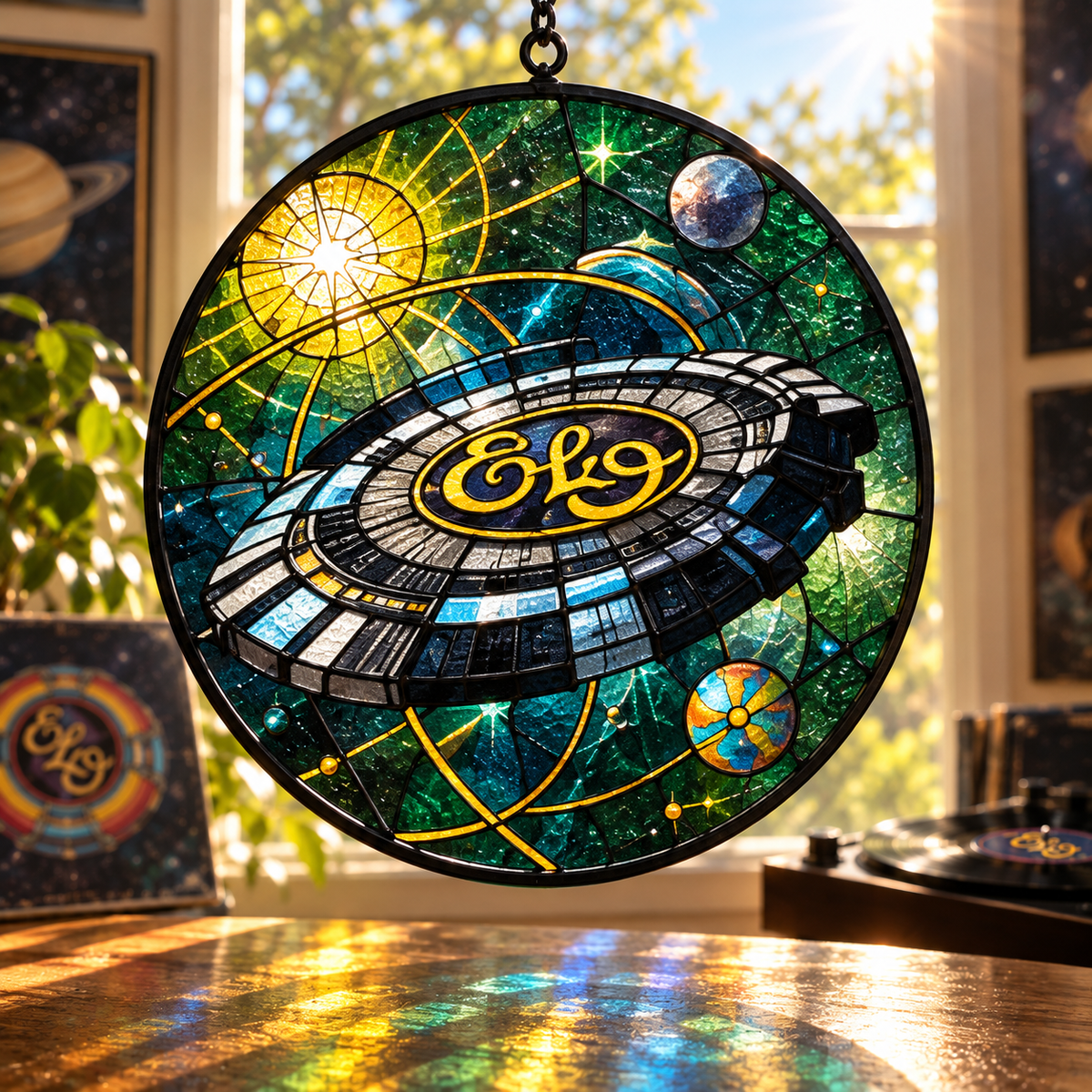 Electric Light Orchestra Suncatcher Set, 12 Stained Glass Album Window Hangings, ELO Classic Rock Music Gift