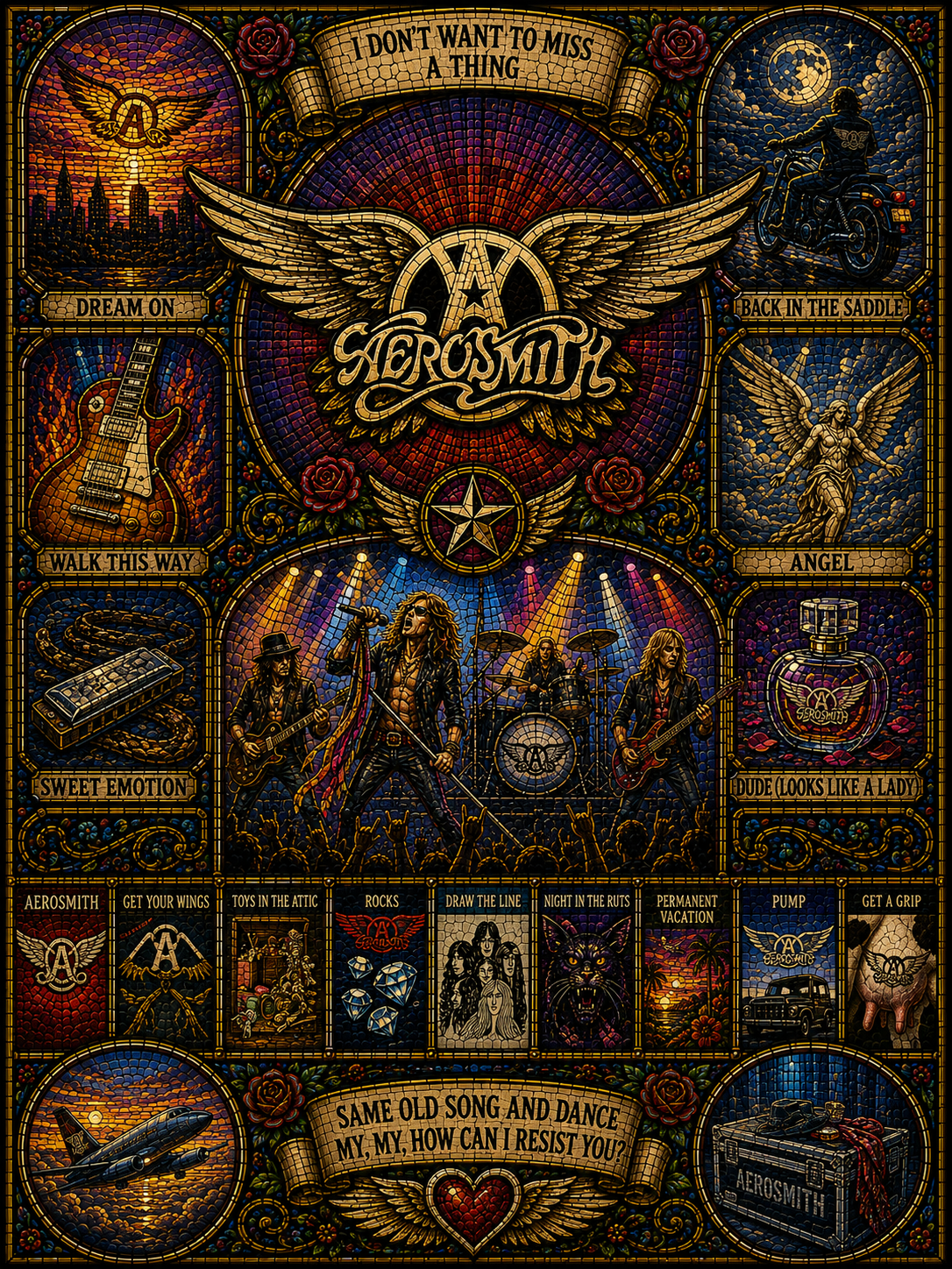 Aerosmith Stained Glass Sherpa Blanket – Classic Rock Music Fan Fleece Throw Blanket