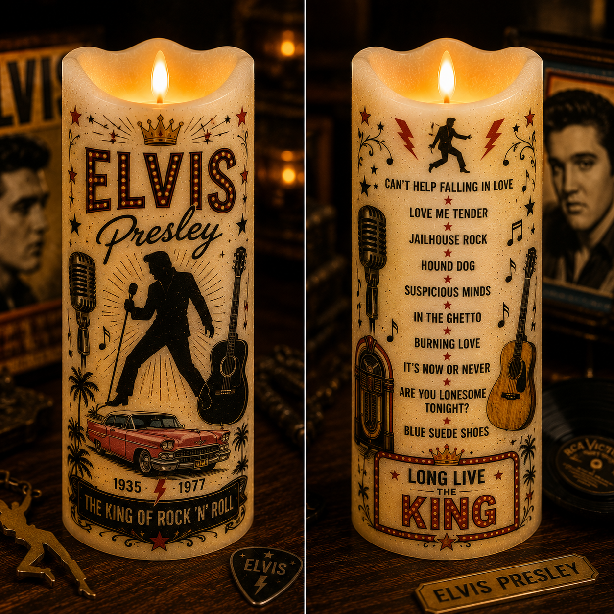 Elvis Presley LED Flameless Candle – The King of Rock 'n' Roll Decorative Candle with Warm Flickering Light