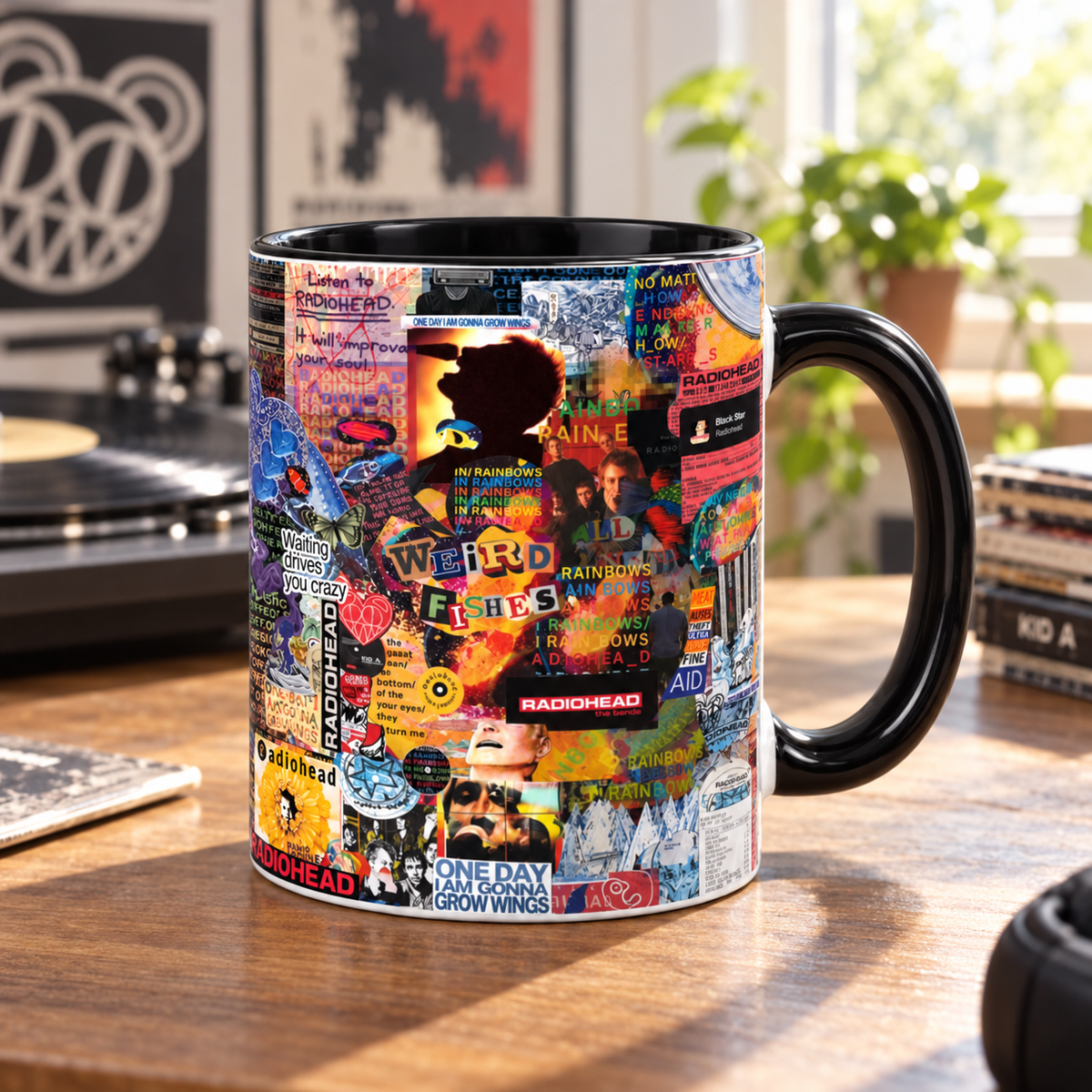 Radiohead Collage Mug, In Rainbows OK Computer Kid A Art Coffee Cup, Alternative Rock Album Inspired Gift