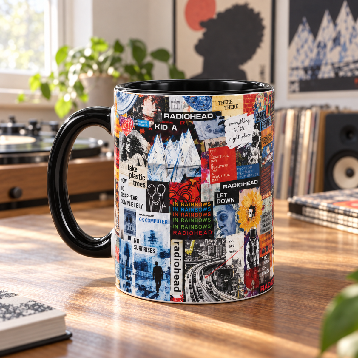 Radiohead Collage Mug, In Rainbows OK Computer Kid A Art Coffee Cup, Alternative Rock Album Inspired Gift
