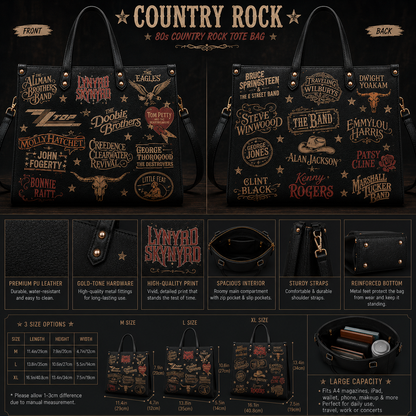 Southern Rock Legends Faux Leather Handbag – Vintage Classic Rock Shoulder Tote Bag for Music Fans