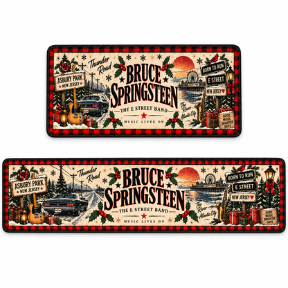 Bruce Springsteen Christmas Runner Rug, E Street Band Holiday Kitchen Runner, Asbury Park New Jersey Rock Music Rug