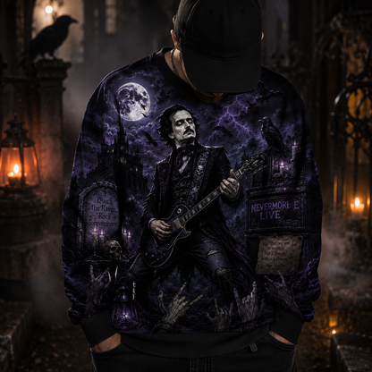 Edgar Allan Poe Nevermore Raven Gothic Halloween Sweatshirt – All Over Print Horror Rock Crewneck For Gothic Literature Fans