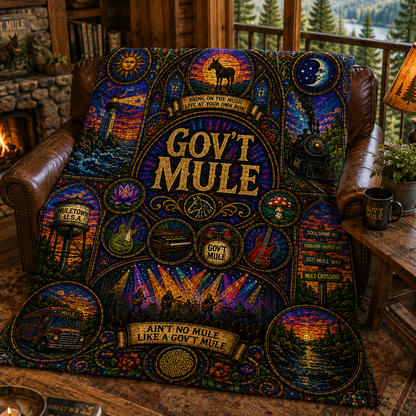 Gov't Mule Sherpa Blanket – Soulshine Road Stained Glass Blues Rock Throw Blanket
