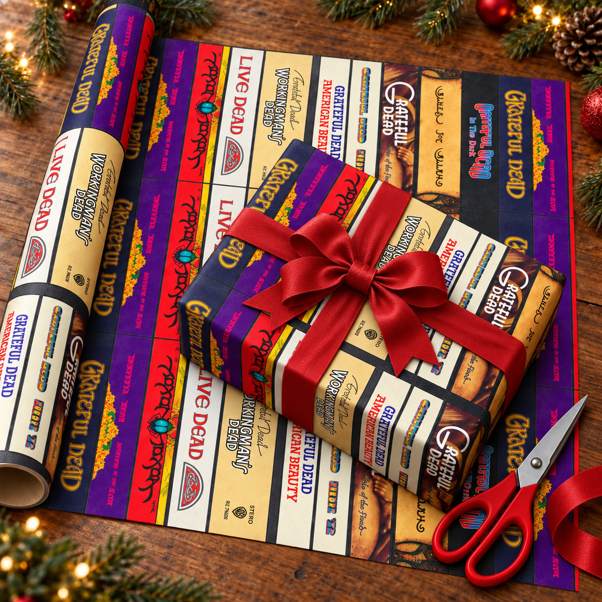 Grateful Dead Cassette Spines Wrapping Paper, Vintage Audio Tape Strip Rock Gift Wrap