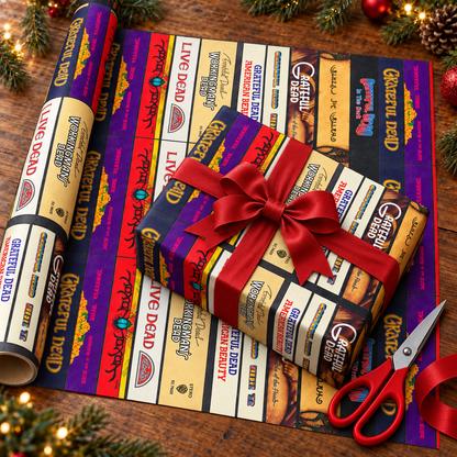 Grateful Dead Cassette Spines Wrapping Paper, Vintage Audio Tape Strip Rock Gift Wrap