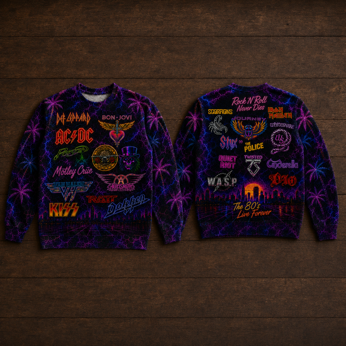 Vintage 80s Hard Rock Band Neon Sweatshirt - Glam Metal Retro Graphic Pullover