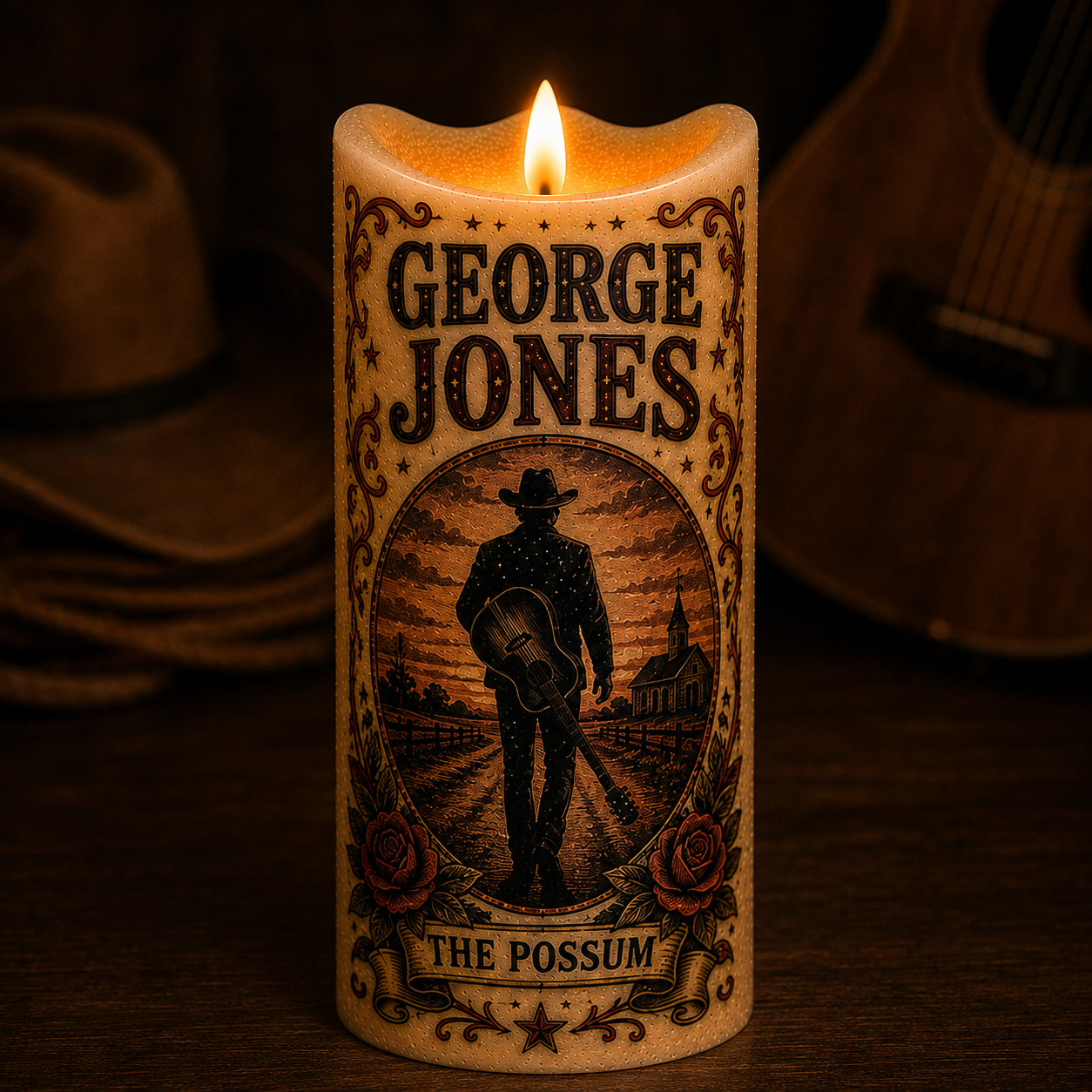 George Jones Flameless LED Candle, The Possum Country Music Candle, Classic Country Fan Gift, LED Home Decor