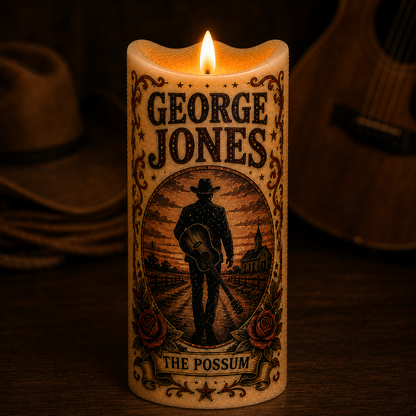 George Jones Flameless LED Candle, The Possum Country Music Candle, Classic Country Fan Gift, LED Home Decor