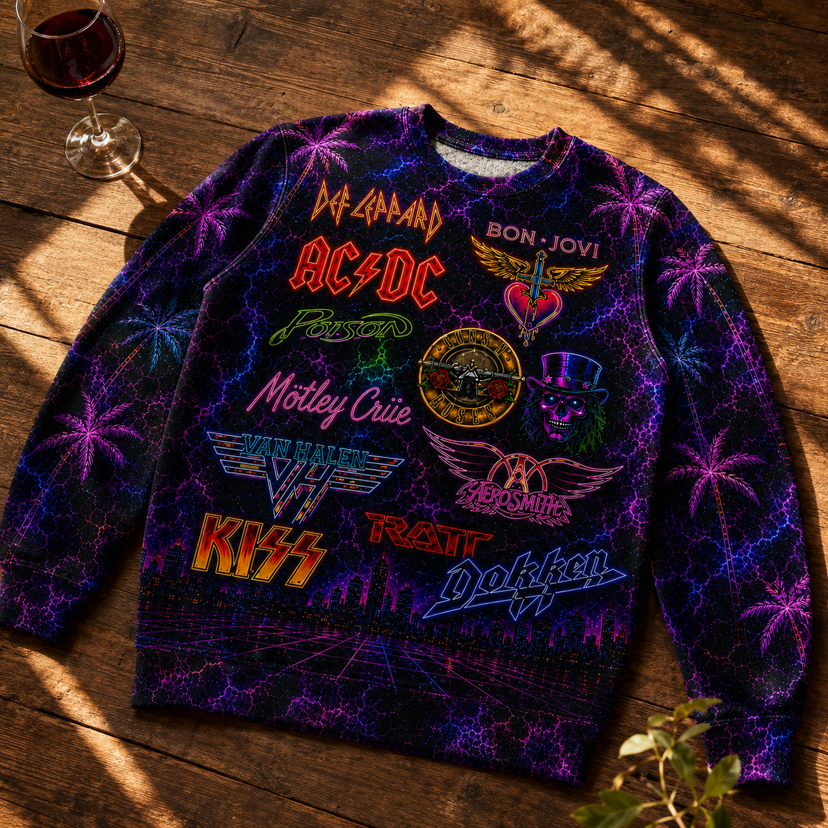 Vintage 80s Hard Rock Band Neon Sweatshirt - Glam Metal Retro Graphic Pullover