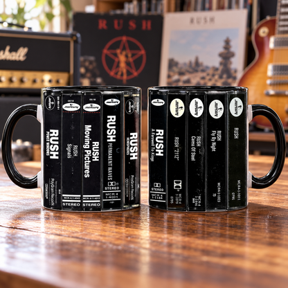 Rush Cassette Tape Mug, Classic Rock Coffee Cup, Retro Album Collection Mug, Progressive Rock Music Fan Gift