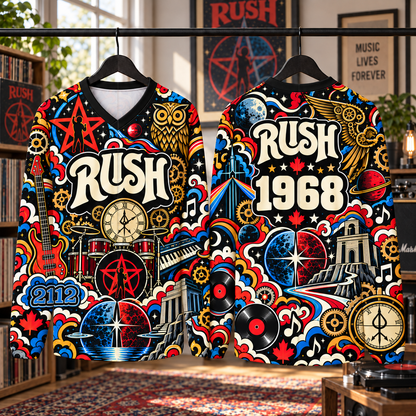 Rush Long Sleeve Jersey – Retro Progressive Rock Shirt, 2112 Music Graphic Jersey, Colorful Classic Rock Fan Gift