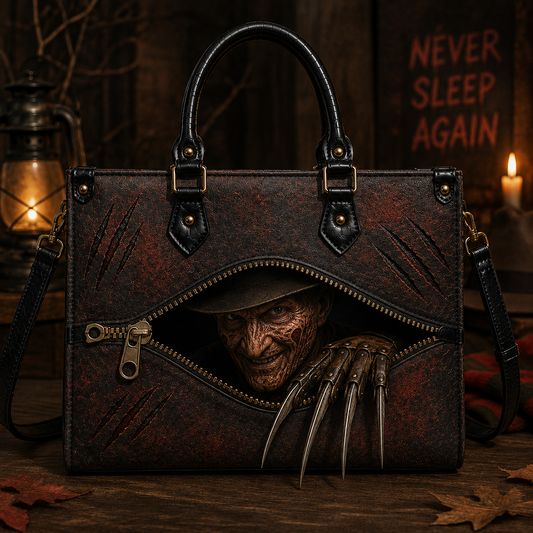 Freddy Krueger Horror Handbag Set- A Nightmare on Elm Street Inspired Tote Bag & Wallet, Gothic Freddy Claw Design Purse, Dark Vintage Horror Handbag