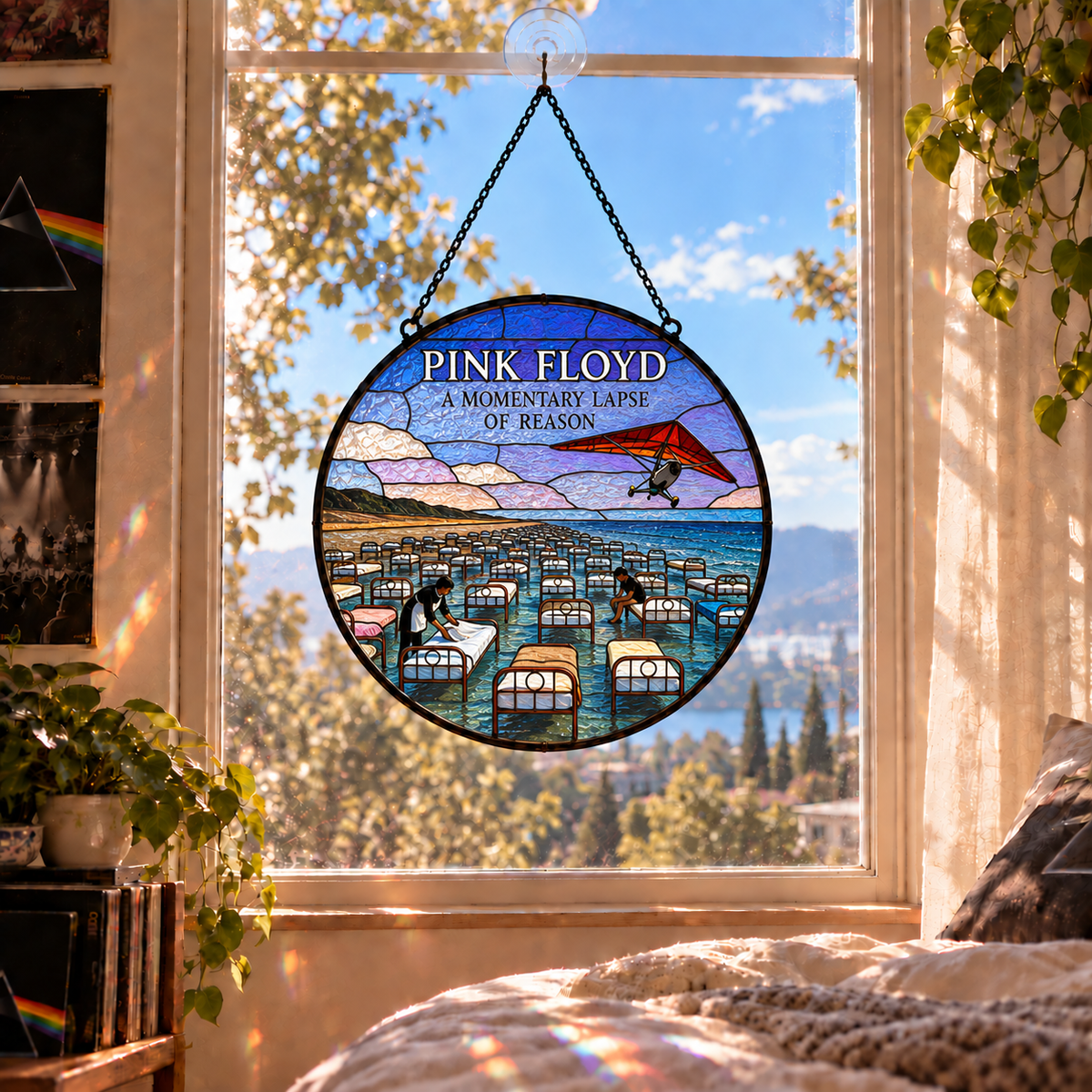 Pink Floyd Album Stained Glass Suncatcher - Psychedelic Rock Music Window Hanging Gift for Fans