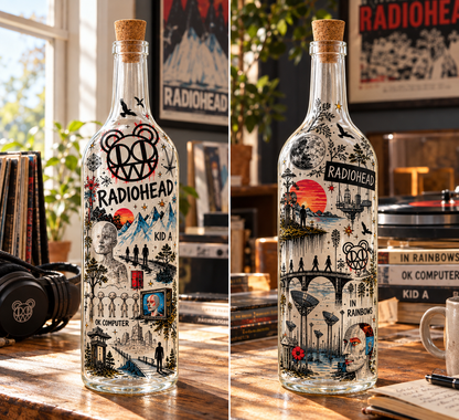 Radiohead Lighted Bottle Lamp, OK Computer & In Rainbows Music Decor, Alternative Rock Fan Gift, LED Bottle Light, Indie Music Room Decor