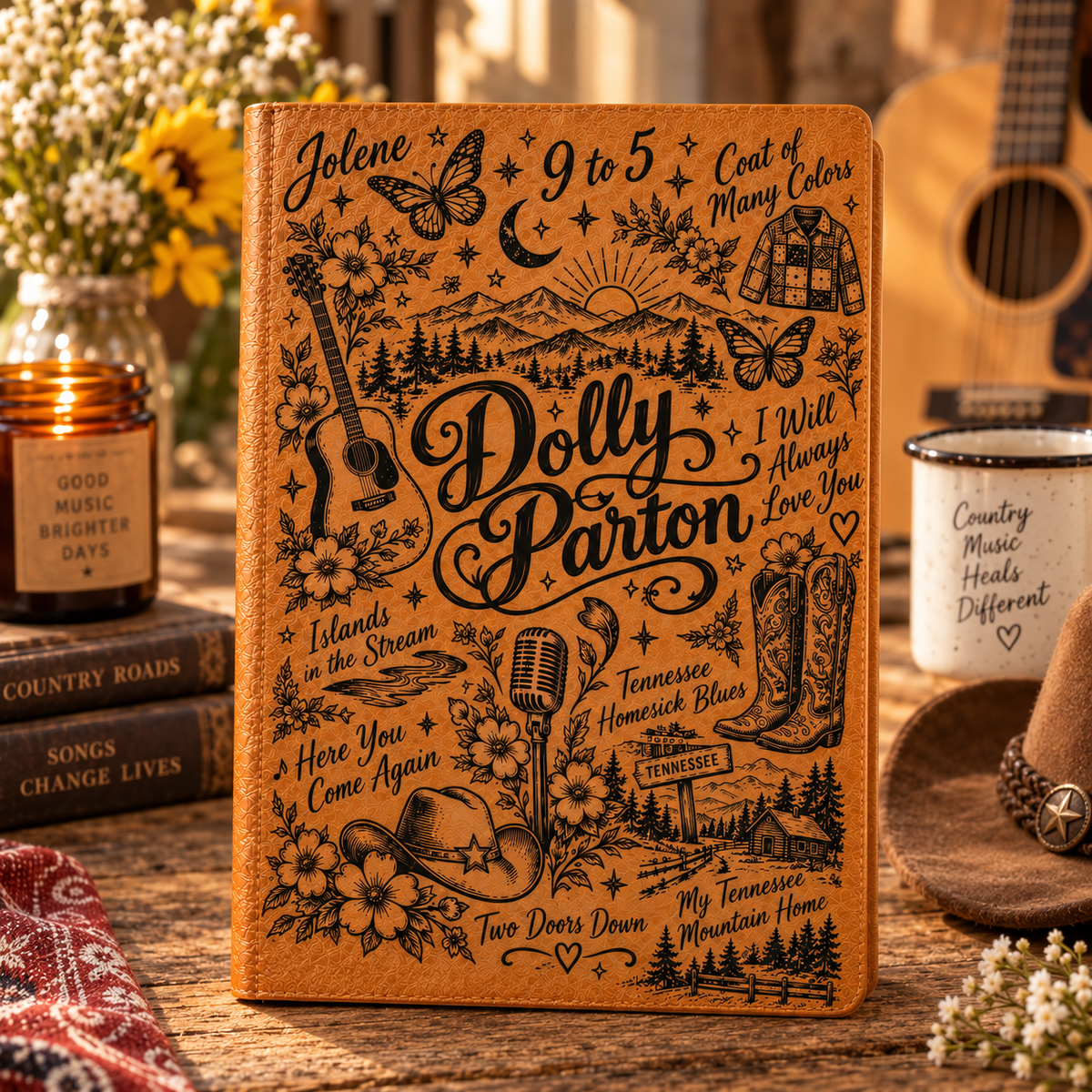 Dolly Parton Vintage Vegan Leather Notebook – Classic Country Music Journal & Diary