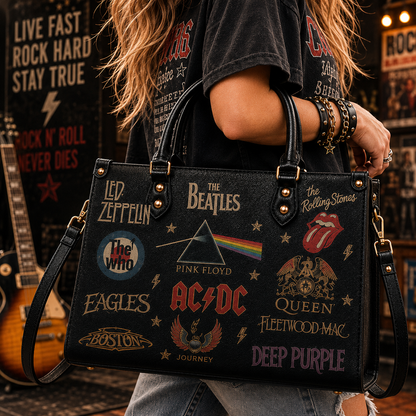 Classic Rock Legends Faux Leather Handbag – Vintage Rock Band Shoulder Tote Bag for Music Lovers