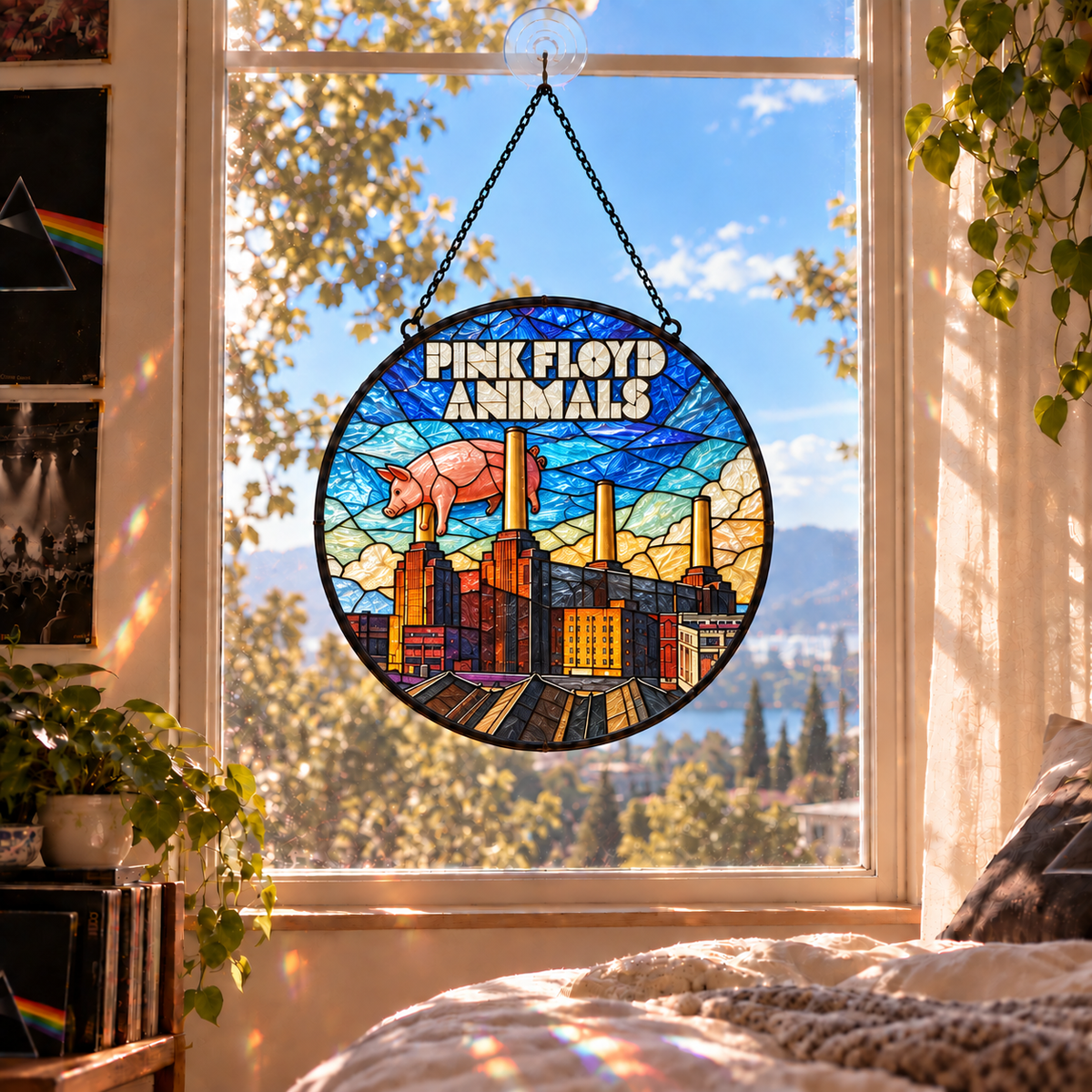Pink Floyd Album Stained Glass Suncatcher - Psychedelic Rock Music Window Hanging Gift for Fans