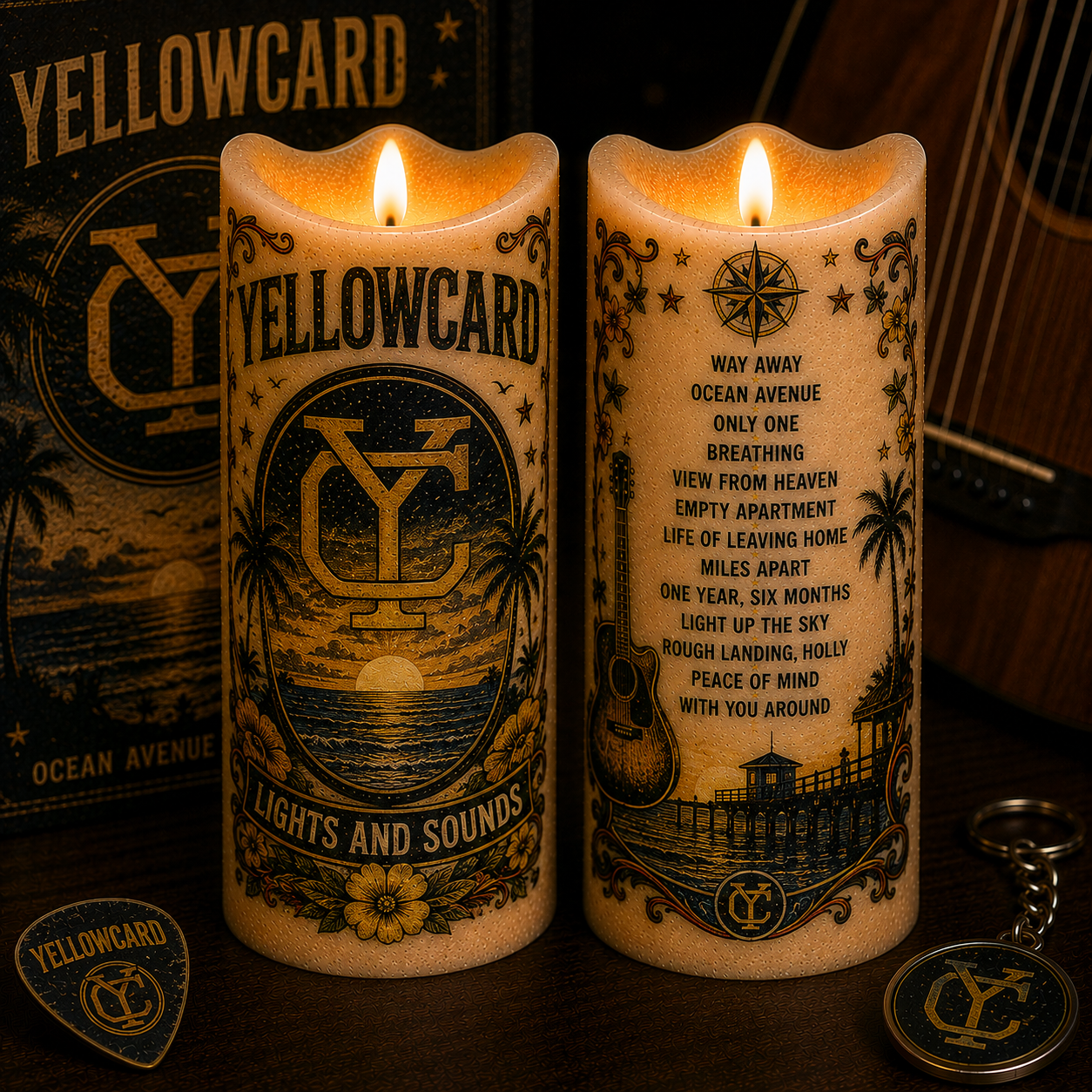 Yellowcard Flameless LED Candle, Ocean Avenue Inspired LED Candle, Pop Punk Band Candle Decor, Yellowcard Fan Gift, Coastal Music Home Decor