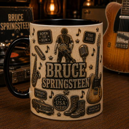 Bruce Springsteen Mug – Born to Run & Born in the U.S.A. Ceramic Coffee Mug, The Boss Gift