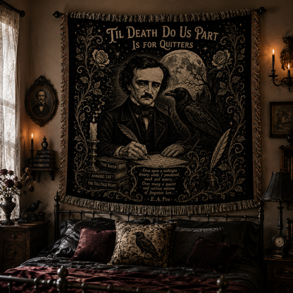 Edgar Allan Poe Woven Blanket, Gothic Raven Throw Blanket, Literary Horror Tapestry Blanket, Dark Academia Home Decor Gift