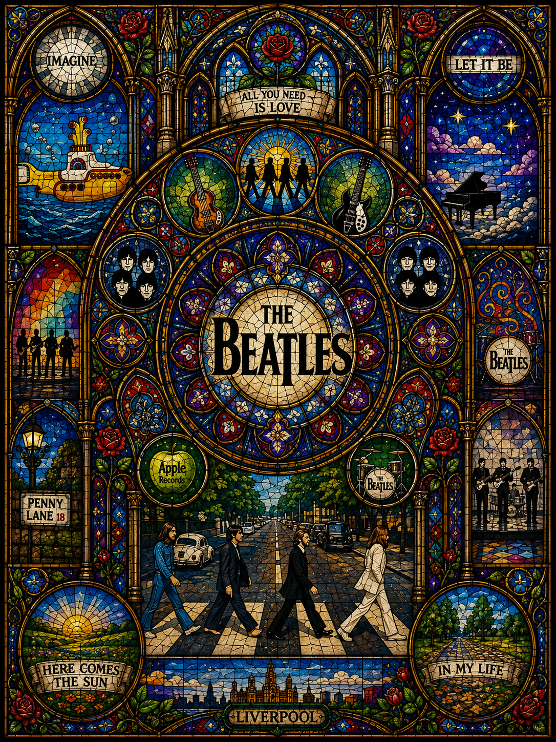 The Beatles Abbey Road Sherpa Blanket –  Stained Glass Classic Rock Throw Blanket