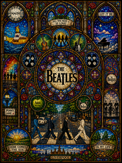 The Beatles Abbey Road Sherpa Blanket –  Stained Glass Classic Rock Throw Blanket