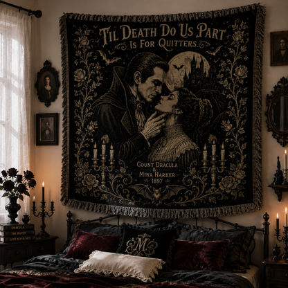 Dracula & Mina Harker Woven Blanket, Gothic Vampire Throw Blanket, Bram Stoker Dracula Tapestry Blanket, Victorian Horror Home Decor Gift