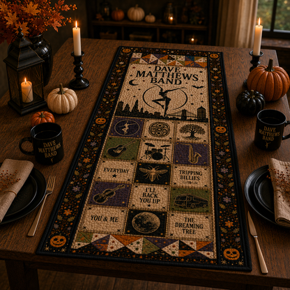 Dave Matthews Band Halloween Table Runner – Quilted Fall Music Table Decor for DMB Fans