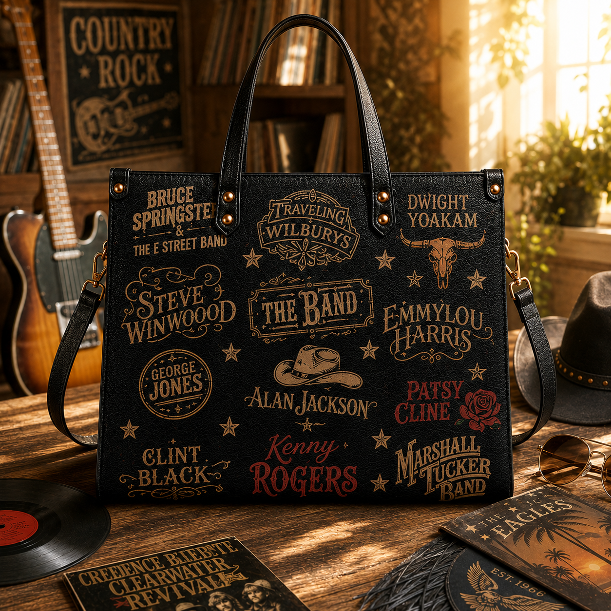Southern Rock Legends Faux Leather Handbag – Vintage Classic Rock Shoulder Tote Bag for Music Fans
