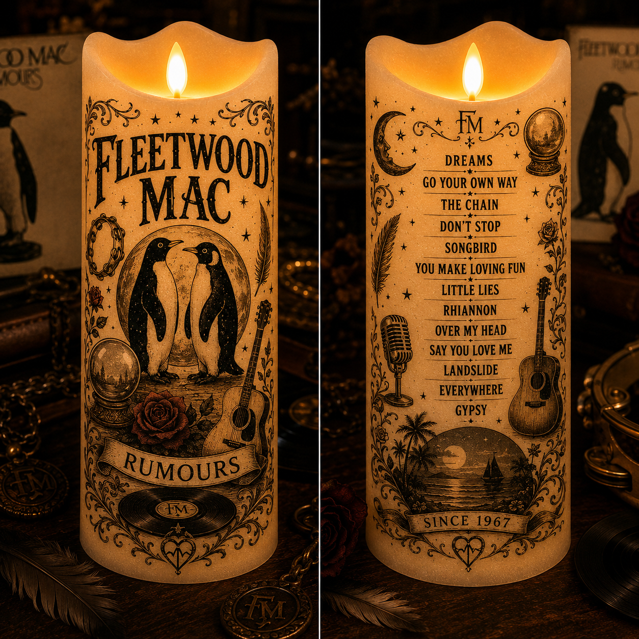 Fleetwood Mac LED Flameless Candle – Rumours Music Lover Decorative Candle with Warm Flickering Light