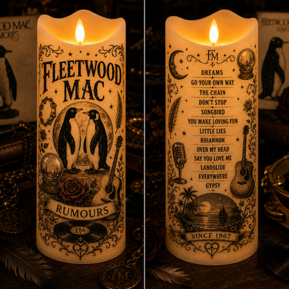 Fleetwood Mac LED Flameless Candle – Rumours Music Lover Decorative Candle with Warm Flickering Light