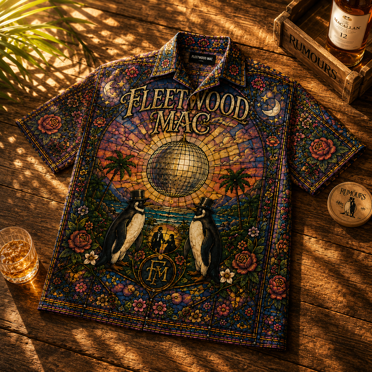Fleetwood Mac Hawaiian Shirt - Unisex Front Back Stained Glass Disco Ball Button Up
