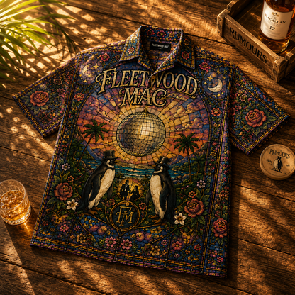 Fleetwood Mac Hawaiian Shirt - Unisex Front Back Stained Glass Disco Ball Button Up