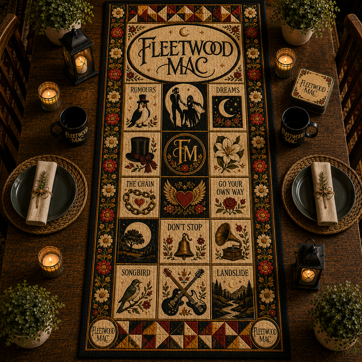 Fleetwood Mac Table Runner – Quilted Classic Rock Music Table Decor for Fleetwood Mac Fans