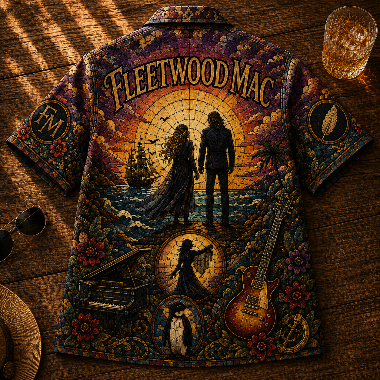 Fleetwood Mac Stained Glass Hawaiian Shirt - Unisex Retro Go Your Own Way Ocean Sunset