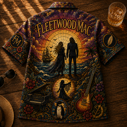 Fleetwood Mac Stained Glass Hawaiian Shirt - Unisex Retro Go Your Own Way Ocean Sunset