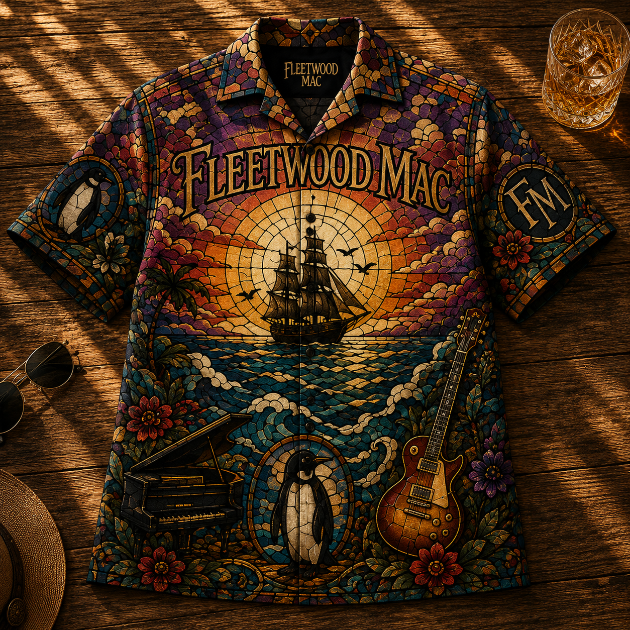 Fleetwood Mac Stained Glass Hawaiian Shirt - Unisex Retro Go Your Own Way Ocean Sunset