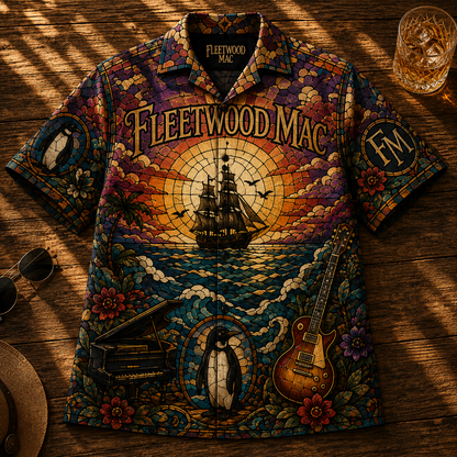 Fleetwood Mac Stained Glass Hawaiian Shirt - Unisex Retro Go Your Own Way Ocean Sunset
